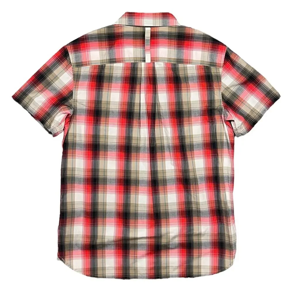 The North Face Red Black Tan Plaid Short Sleeve Button Down Shirt Men Size Large
